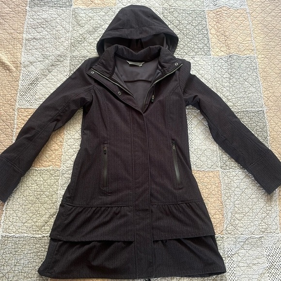 Athleta Jackets & Blazers - Athleta Shelter Cove Hooded Coat Jacket Black pattern Front Zip Great Condition.